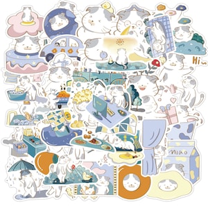 50 Pcs Cat Stickers, Cat Life Sticker, Kawaii Cat Stickers Pack, Cute Stickers Pack, Laptop Stickers, Water Bottle Stickers