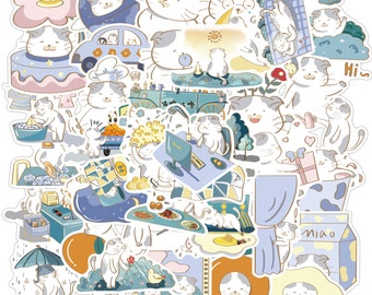 50 Pcs Cat Stickers, Cat Life Sticker, Kawaii Cat Stickers Pack, Cute Stickers Pack, Laptop Stickers, Water Bottle Stickers