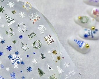 Christmas Nail Stickers, Christmas Tree Nail Stickers, Nail Decals, 5D Embossed, Snowflake Nail Stickers, DIY Nails