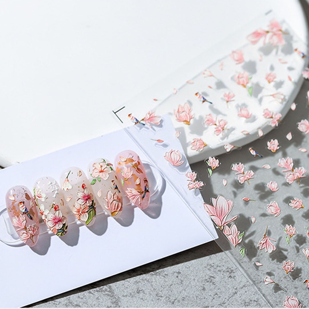 Flower Nail Stickers, Flower Nail Decals, Mangnolia Flower, Spring Nail