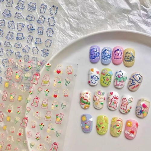 Kawaii Nail Stickers Nail Decals Cute Nail Stickers Rabbit - Etsy