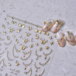 Gold/Silver Nail Stickers, Gold/Silver Chain Nail Decals, Nail Sticker With Nail Charms, Gold Star Nail Decals, DIY Nails