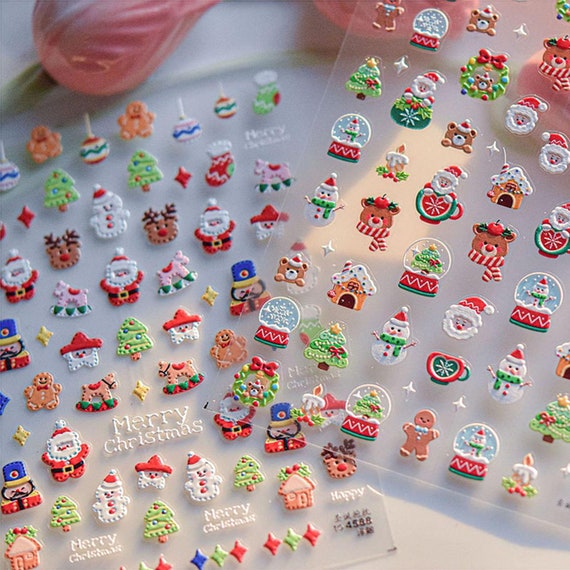 Cute Christmas Nail Stickers, Cute Winter Nail Decals, Snowman Nail Decals, Winter nail Art, Santa Nails, Christmas Tree Stickers, DIY Nails