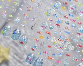 Summer Fish Nail Stickers, Cute Fish Nail Decals, Summer Nail Decal, Ocean Nail Stickers, Cute Summer Nails