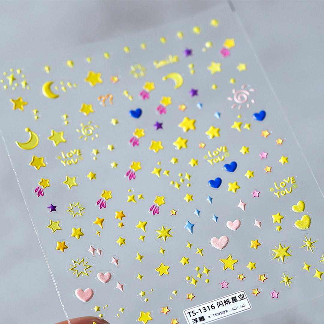 Star Nail Stickers Star Nail Decals Moon and Star Nail Etsy