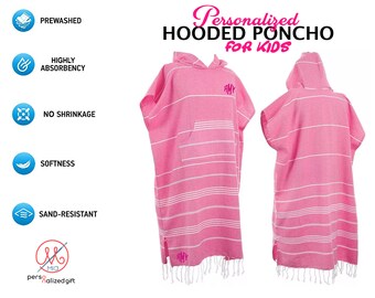 Monogrammed Gift Poncho for Kids, Personalized Beach Towel with Hoodie, Gifts for Girls or Boys, Custom Beach Cover up, Gifts for Kids