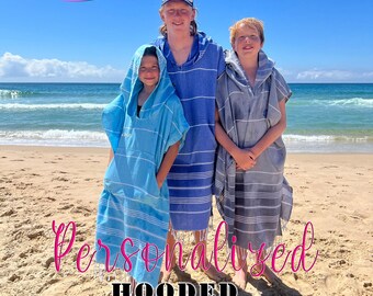 Personalized Gift Hooded Poncho, Wetsuit Changing Towel, Beach Coverup, Unisex Surf Poncho, Mothers Day Gifts For Mom, Hostess Gift For Her