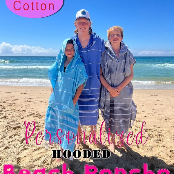 Cadeaux personnalisés Poncho à capuchon Combinaison changeante Serviette, Couverture de plage, Poncho de surf unisexe, Sweat à capuche brodé, Cadeaux de fête des mères pour maman