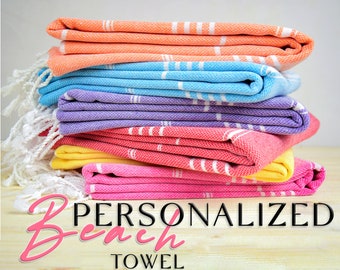 Personalized Turkish Beach Towel, Bachelorette Party, Bridesmaid Gift, Monogrammed Bath Decor Towel, Turkish Beach Blanket, Employee Gifts