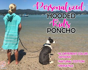 Custom Poncho for Girls or Boys, Personalized Gift Beachwear Coverup, Turkish Beach Towel with Hoodie, Monogrammed Gifts for Kids, Gifts