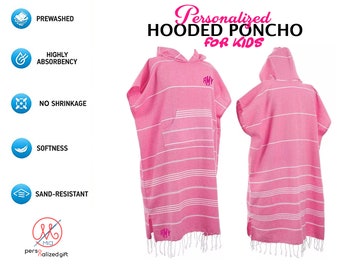 Personalized Kids Poncho, Custom Summer Gift, Beachwear Coverup, Turkish Beach Towel with Hoodie, Monogrammed Birthday Gifts for Children