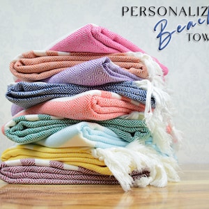 Monogrammed Turkish Beach Towels Ultra Soft, Personalized Gift For Her, Bachelorette Party Favors, Girls Trip Favors, Unique Holiday Gift
