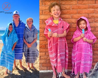 Custom Poncho for Girls or Boys, Personalized Beachwear Cover up, Turkish Beach Towel with Hoodie, Birthday Gifts for Kids, Gifts for Kids