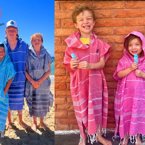 Custom Poncho for Girls or Boys, Personalized Beachwear Cover up, Turkish Beach Towel with Hoodie, Birthday Gifts for Kids, Gifts for Kids