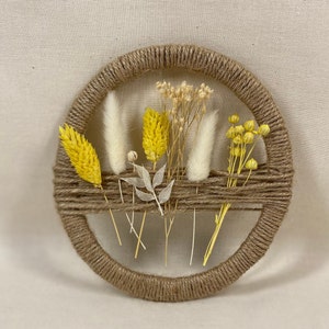 Hoop Wreath Ring with Dried Flowers and jute cord. Valentine Gift idea. Flower Wall Decoration. Handmade Spring Décor. 5,5 inches (14cm)