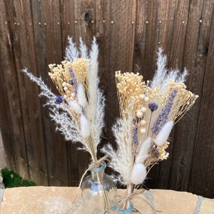 Handmade mini dried flower bouquet  for gift, table setting, wedding flowers, home decorations. Purple & Neutral palette.