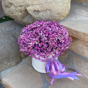Luxury Flower Arrangement with Preserved Baby Breath flowers. Perfect Gift. Cute pink and purple Birthday gift. Everlasting Flowers.