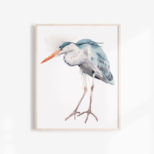 Great Blue Heron Art, Coastal Wall Art, Beach House Decor, Printable Wall Art, Blue Heron Digital Download, Beach Bird Digital Print