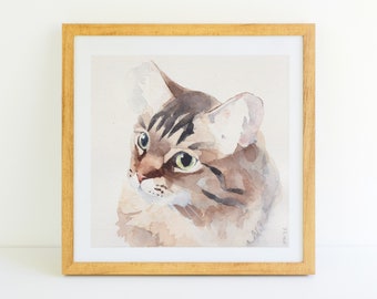 Custom Watercolor Pet Portrait, Gift for Cat Mom, Cat Dad Gift, Gift for Mother's Day, Hand Painted Pet Portrait, Watercolor Cat Portrait