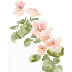 Nasturtium Flower Watercolor Painting Digital Download, Floral Botanical Painting, Flower Watercolor Decor