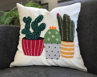 Funda de almohada de cactus, almohada de cactus, funda de almohada, funda de almohada perforada, almohada blanca, diseño para el hogar, almohada decorativa