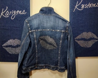 Rhinestone Kiss Denim Jacket S