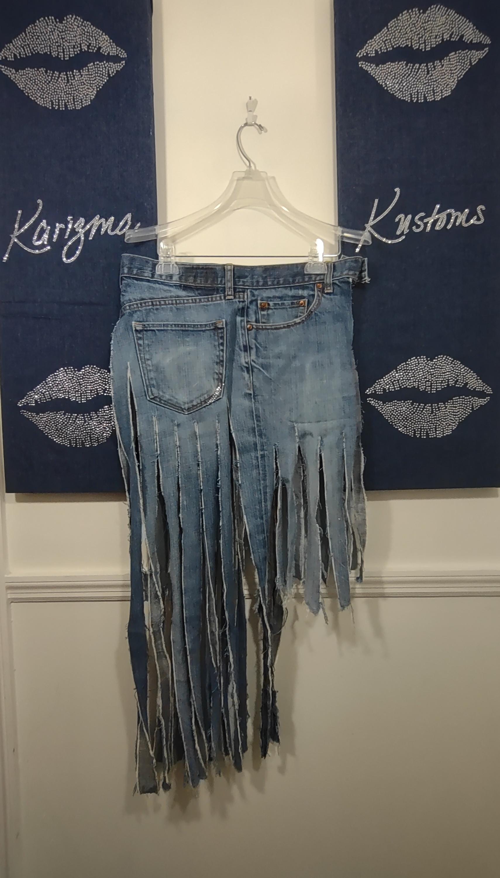 Hi/lo Fringe Denim Belt 32in #6 - Etsy