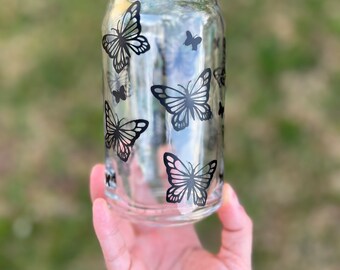 Butterfly Glass Cup | Aesthetic Iced Coffee Cup (16oz)