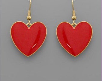 Red and gold dangle heart earrings Valentine’s Day