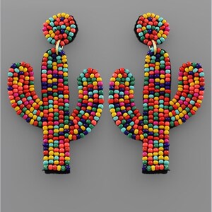Fiesta Cinco De Mayo Cactus beaded statement earrings