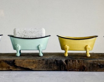 Old Fashioned Bathtub Shaped Enamel Soap Dish Choose from 5 Colors 