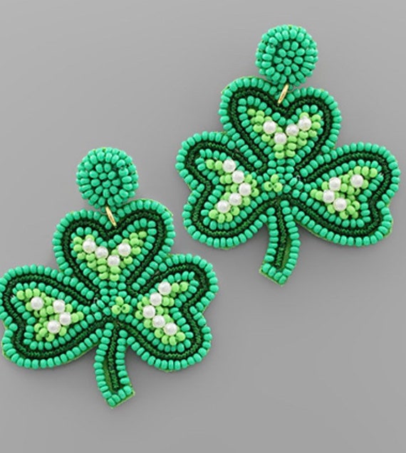 White Shamrock Beaded Earrings White Shamrock Beaded Earrings