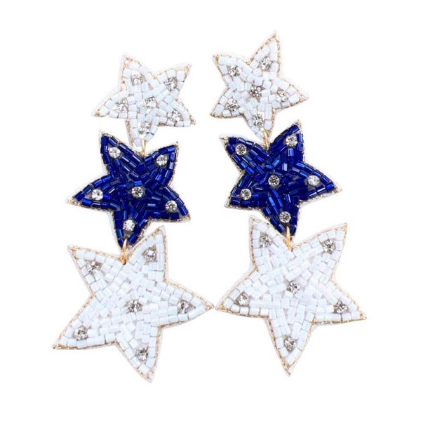 Blue and white bling star earrings. Great for game day!