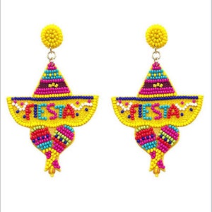 Cute Bright Fiesta Cinco De Mayo beaded earrings
