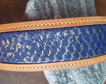 Blue & Gold Tilapia Leather Cuff