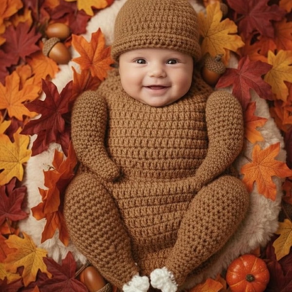Baby Cooked Turkey Outfit Available in Size Newborn and 0-3 Months Photo Prop Thanksgiving Halloween Costume Handmade Crochet READY TO SHIP