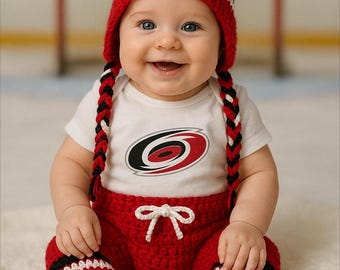 Baby Carolina Hurricanes Hockey Outfit NHL Playoffs Stanley Cup Available in Newborn and 0-3 Months Hand Crocheted READY to SHIP!