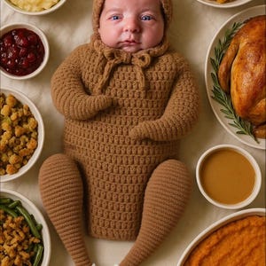Baby Cooked Turkey Outfit Available in Size Newborn and 0-3 Months. Photo Prop Holiday Costume Handmade Crochet READY TO SHIP