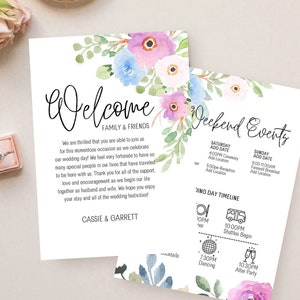 Wedding Welcome Card Template, Wedding Welcome Bag Note, Wedding Events Timeline Printable, Downloadable