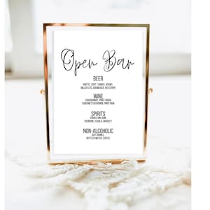 ar Menu Sign, Editable Wedding Bar Menu Template, Open Bar Drink Menu, Modern Calligraphy, Instant Download 8x10