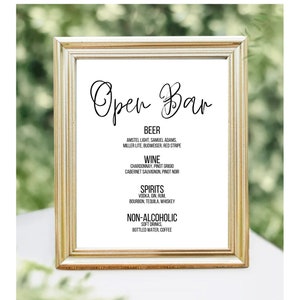 Ar Menu Sign Editable Wedding Bar Menu Template Open Bar - Etsy