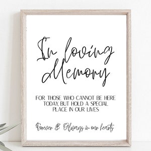 Memory Table Sign, In Loving Memory Wedding Sign, Instant Download, Digital Download, printable (5x7 and 8x10inch)