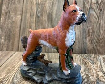 ヴィンテージ ボクサー犬フィギュア 8インチ 手描き ブラウン