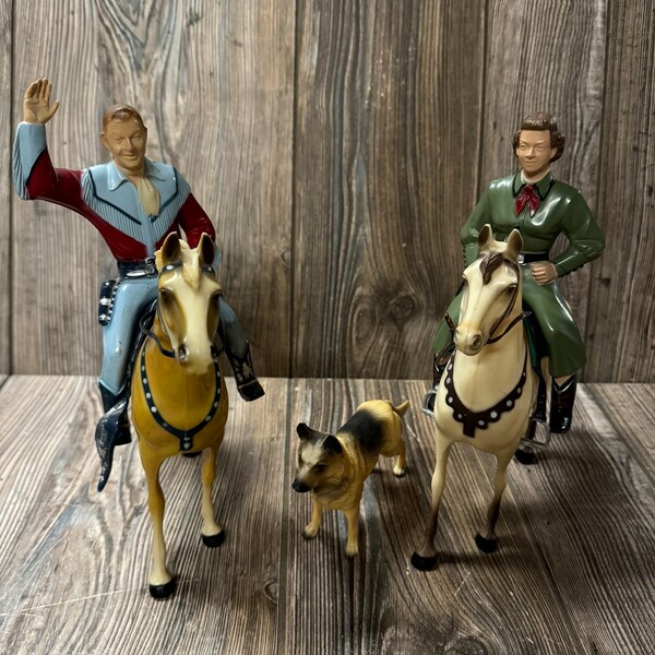 Vintage 1950's Hartland Toys Nice Roy Rogers & Dale Evans Figures with Bullet and Horses