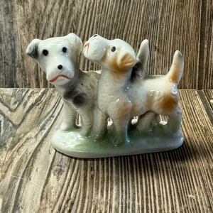 Vintage 1950's Bone China Cute Small Dog Figurine of 2 Terrier Dogs from Japan