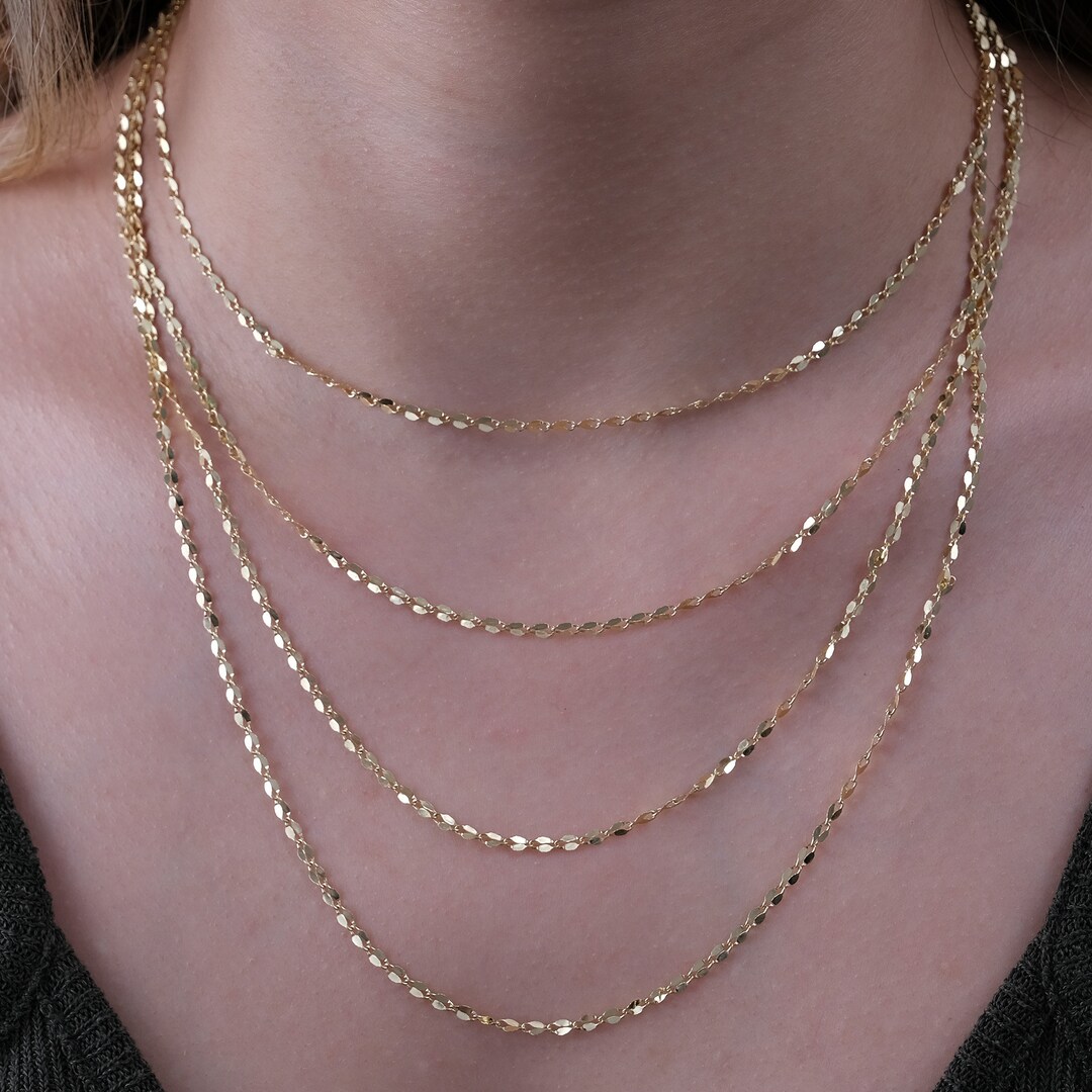 14K Gold Sequin Chain Necklace Gold Sequin Chain Gold Etsy