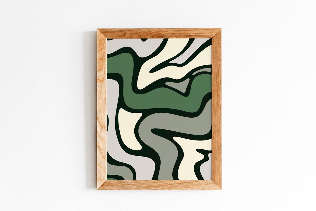Abstract Sage Green Wall Prints, Sage Green Wall Illustration, Boho