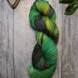 Lemon Lime Licorice, Fingering weight yarn, Hand dyed yarn, Yarn, Knitting, Crochet, Sock yarn, Indie dyed yarn, Green yarn, Yellow yarn