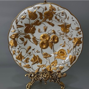 Ornate Morning Glory Flowers, A MEISSEN Gold Gilt Bowl