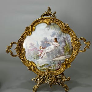 Antique Gilt Bronze and Hand-Painted French Sèvres Porcelain Tray